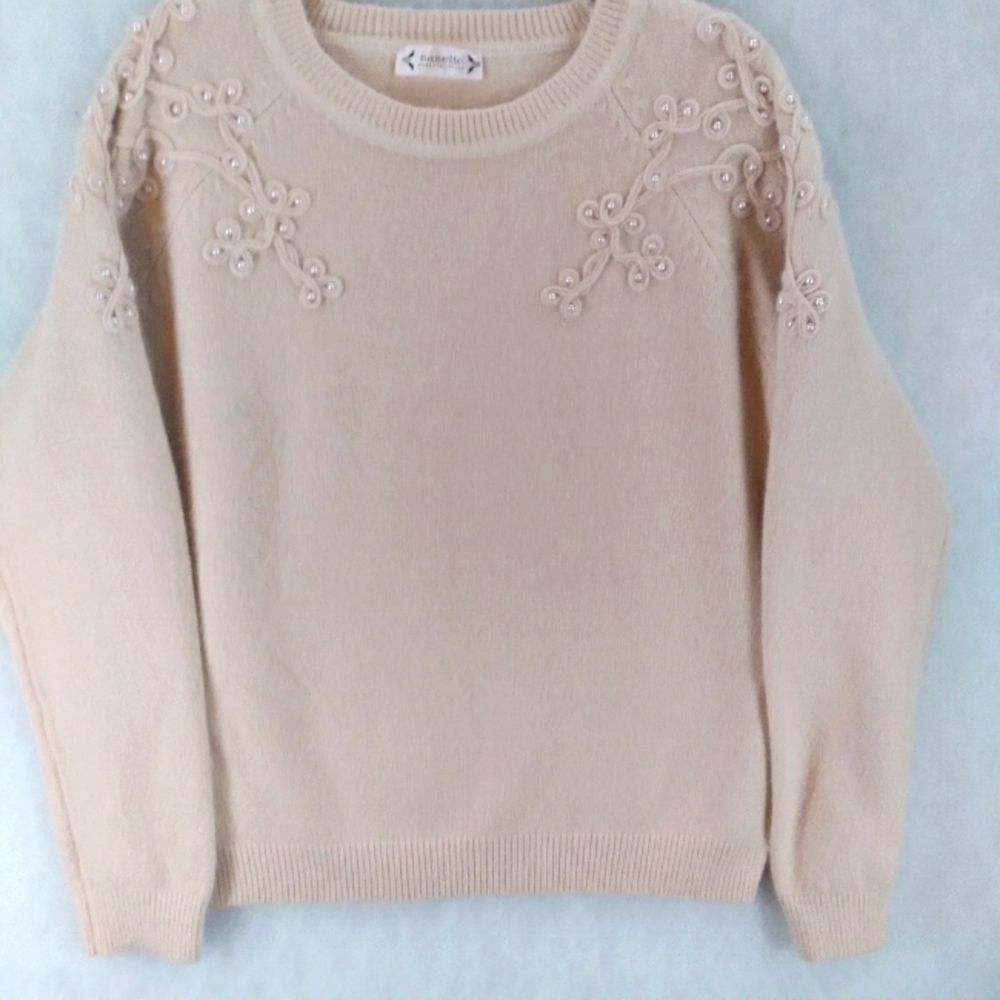 Nanette Lepore Pink Sweater Beautiful Pearl Shoulder Detail Size L